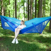 Outdoor hammock with automatic quick opening and mosquito net