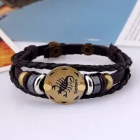 Unisex leather bracelet with zodiac sign