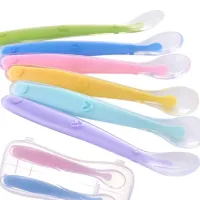 Baby silicone spoon for feeding with soft end