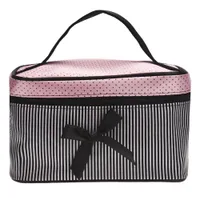 A cosmetic bag with a Rebeck bow