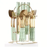24pcs Stainless steel Stand for cutlery A Storage Box - Mirror Design for use In Households, Restaurant &amp; Party - Contains Dining Knife, Fork, Spoon &amp; Dessert Spoon - Ideal For Organizing &amp; Exhibition of cutlery