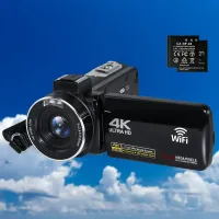 4K digitální videokamera, UHD 4K 56MP ruční kamerový záznamník 3,0palcový IPS dotykový vloggingový fotoaparát s WiFi/dálkovým ovládáním a 2 bateriemi