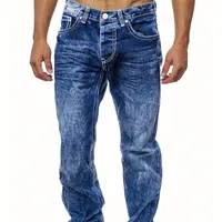 Jeans bărbătești slim fit din denim cu aspect rupt, stil urban