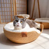 Cuib confortabil din bambus țesut pentru pisici