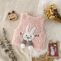 Baby winter warm vest with cute embroidered rabbit for girls