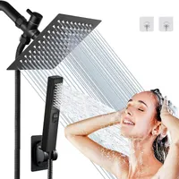 Luxury shower set with XXL header 6 functions and hand shower, extra long hose (78 cm), 3-way switch and self-adhesive holder