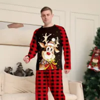 Pyjama de Noël pour homme - sweat long confortable avec imprimé renne et pantalon à carreaux