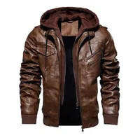 Men's leather jacket with hood