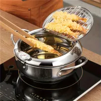 Tempura Stainless Steel Frying Pot, With Thermometer and Draining Grid