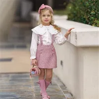 Baby girl costume shirt with collar and plaid skirt