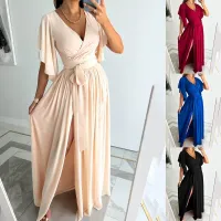 Maxi abito elegante da donna con maniche arricciate