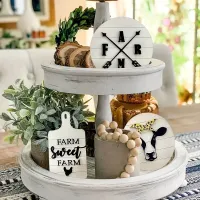 Décoration en 3 pièces pour plateau à étages avec motifs de vaches de campagne