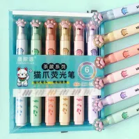 Original stylish set of modern pastel highlighters with cute trendy motif 6 pcs