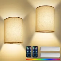 Wireless wall luminaire with charging battery, 16 RGB colors, 3 hot white colors, dimmable, timer, 2 remote controls, fabric shade - for stylish home
