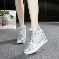 Women's wedge sneakers with lace - 2 colors