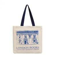 1pc vintage retro simple london bookstore pattern canvas bag for strap, literary bag over shoulder