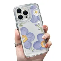 Transparent protective cover for iPhone 15 Pro, blue flowers