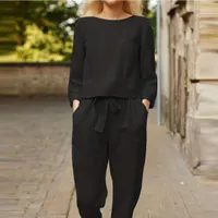 Women's two-piece Set in fluffy sizes, with long sleeve and trousers with pockets