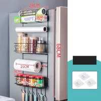 Organizator de perete pentru frigider cu 2 / 4 / 6 rafturi laterale, suport suspendat pentru prosoape de hârtie și condimente