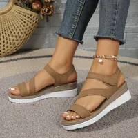 Women's sandals with wedge heel and open toe, comfortable with ankle strap