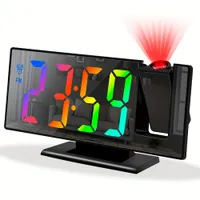 1Pcs Rotary Projection Alarm, Tükör Digitális Óra Idővel, Hőmérséklet, 3-fokozatú Világítás, Éjszakai mód, Késleltetés, Táblázat óra 12/24H, USB LED projektor Óra