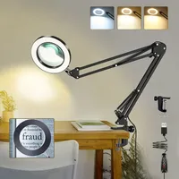 Lampă de birou flexibilă cu lupă 5x, braț reglabil, iluminare LED și 3 moduri de lumină
