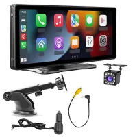 Ecran HD tactil universal pentru mașină cu suport și cameră de parcare 10,26" Wi-Fi Bluetooth Ecran wireless cu cameră spate pentru Apple CarPlay sau Android Auto