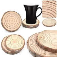 Přírodní kulatý dřevěný podtácek pod šálek na čaj, kávu nebo nápoje