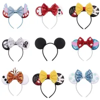 Detská módna flitrová čelenka s ušami Mickeyho a Minnie Mouse
