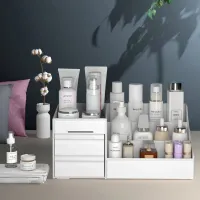 Organizator cosmetic cu sertar și spațiu de depozitare pentru cosmetice și bijuterii