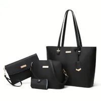 Set de 4 genți de mână pentru femei: geantă tote spațioasă, crossbody, poșetă și portofel - un set simplu și practic