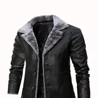 Cappotto business da uomo per l'autunno e l'inverno in pelle e pelliccia con collo in velluto, per occasioni formali