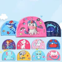 Baby swim hat with cute cartoon motif for protection of children's ears and hair while swimming - unisex