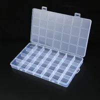 Storage box with 28 transparent plastic compartments