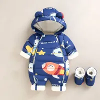 Combinaison automne/hiver pour bébé en coton épais avec capuche et manches longues