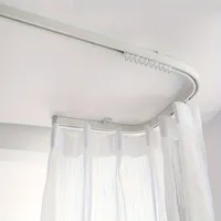 Zginany drążek na zasłonę prysznicową, montowany z boku, 2 w 1, podwójny stały/prosty drążek o podwójnym przeznaczeniu