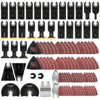 97 piece set of oscillating saw blades: Multifunctional BIM sheets for wood and metal + abrasive paper and fast-acting set of knives - Compatible with Dewalt, Ryobi, Milwaukee, Rockwell, Fein, Makita