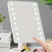 Lighting cosmetic mirror, square, powered by batteries and USB, dual power supply, touch control, adjustable brightness, portable, on the table in the bedroom and on the dorm