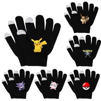 Unisex black warm finger gloves about popular Pokemon motif