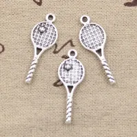 30 pcs antique silver pendants in the shape of a tennis racket for DIY jewelry creation