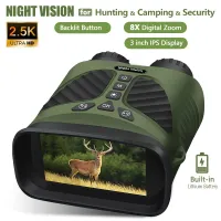 High resolution binoculars 2.5K, 40MPix, 10x optical and 8x digital zoom, night vision up to 300m - for hunting and camping