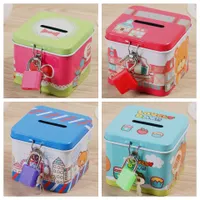 Square mini cash box with cute colourful motif