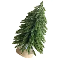 Stolní miniaturní vánoční stromek s dřevěným podstavcem, vhodný jako dekorace na stůl