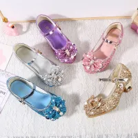 Sandals for girls with glitter and bow, glittery party shoes with high heel - wedding and birthday party shoes