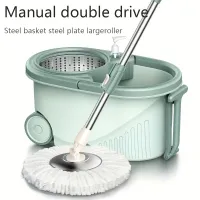 Rotary mop and bucket Set - 3x spare head, Touchless cleaning, Double rotary force, Round mop to floor