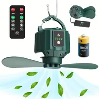 Ventilateur de camping rechargeable avec lumière à batterie, crochet, télécommande, 3 vitesses et 3 niveaux de lumière