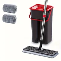 Set cu Mop de Curățare Casnic și Găleată cu 2 Capete de Mop, Mop Plat pentru Spălarea Manuală, Mop pentru Îndepărtarea Prafului cu Găleată, Curățare Umedă și Uscată, Mop pentru Curățarea Podelelor de Marmură și Lemn, Accesorii de Curățare, Unelte de Curățare, Cadou de Crăciun