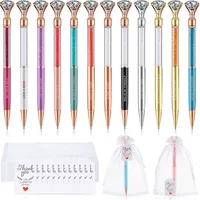 12 db Bling Bling Inspirative Crystal Pen Set Boss Lady Metal 2-in-1 Stylus golyóstoll fekete tinta Motivációs idézetek Ajándék toll táska címke