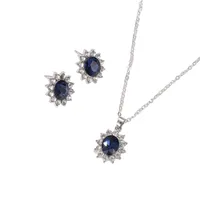 Gift set for women necklace and earrings with blue synthetic sapphire