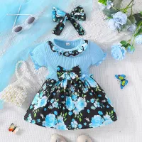 Roztomilé šaty pro děti ve věku 3-24 měsíců, s krátkým rukávem a s květinovým vzorem